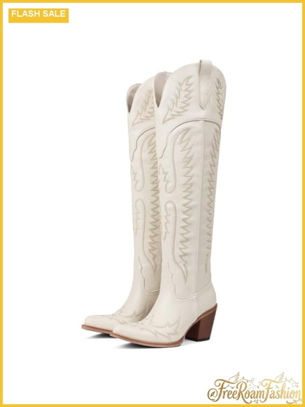 Faux Leather Over the Knee Cowboy Boots Pointed Toe Block Heel